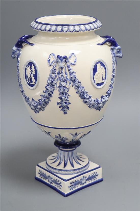 A 19th century Wedgwood Queens ware neo-classical vase, lid lacking height 31cm